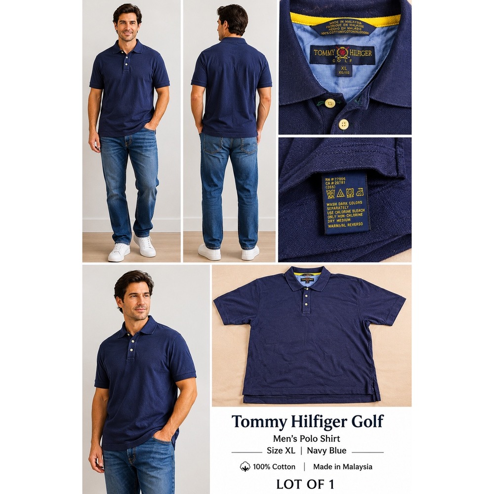 Tommy Hilfiger Golf Mens XL Navy Blue Cotton Pique Short Sleeve Polo Shirt